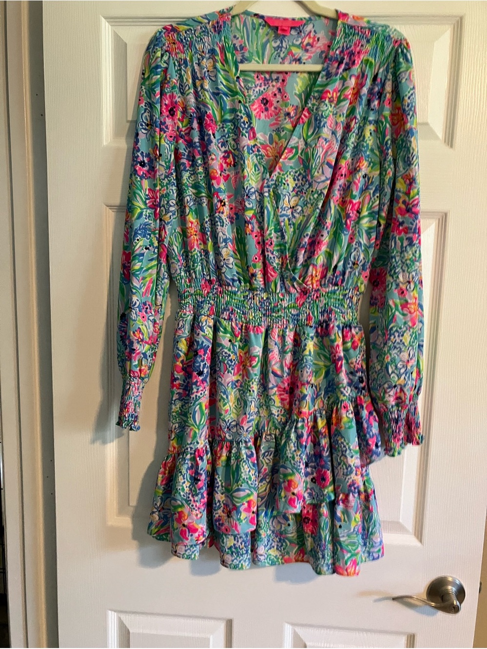 EUC Lilly Pulitzer Christina Floral V-Neck Long Sleeve Mini Dress